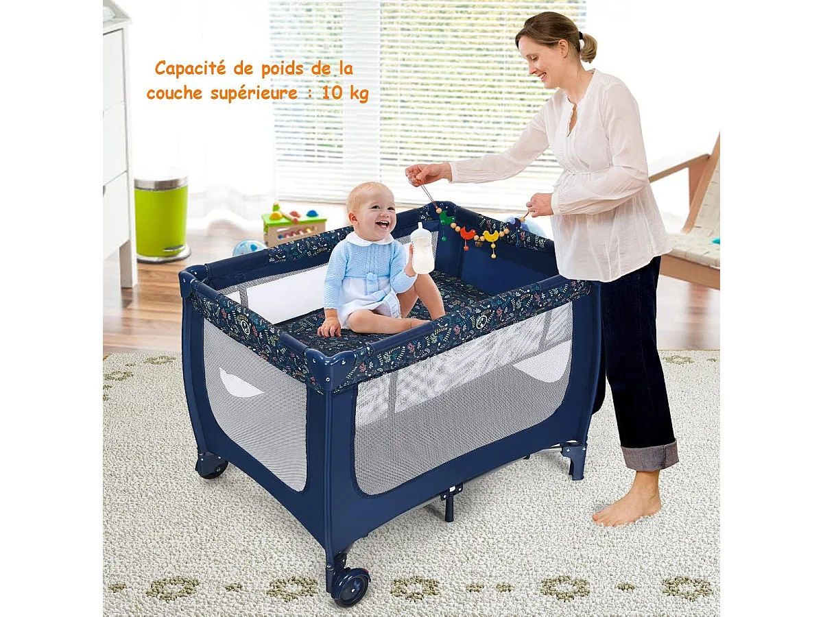 Opvouwbare reiswieg voor baby's 0-36 maanden 3-in-1 met matraswielen Draagtas Maximale belasting 15 kg Grijs 125 x 65 x 76 cm (blauw)