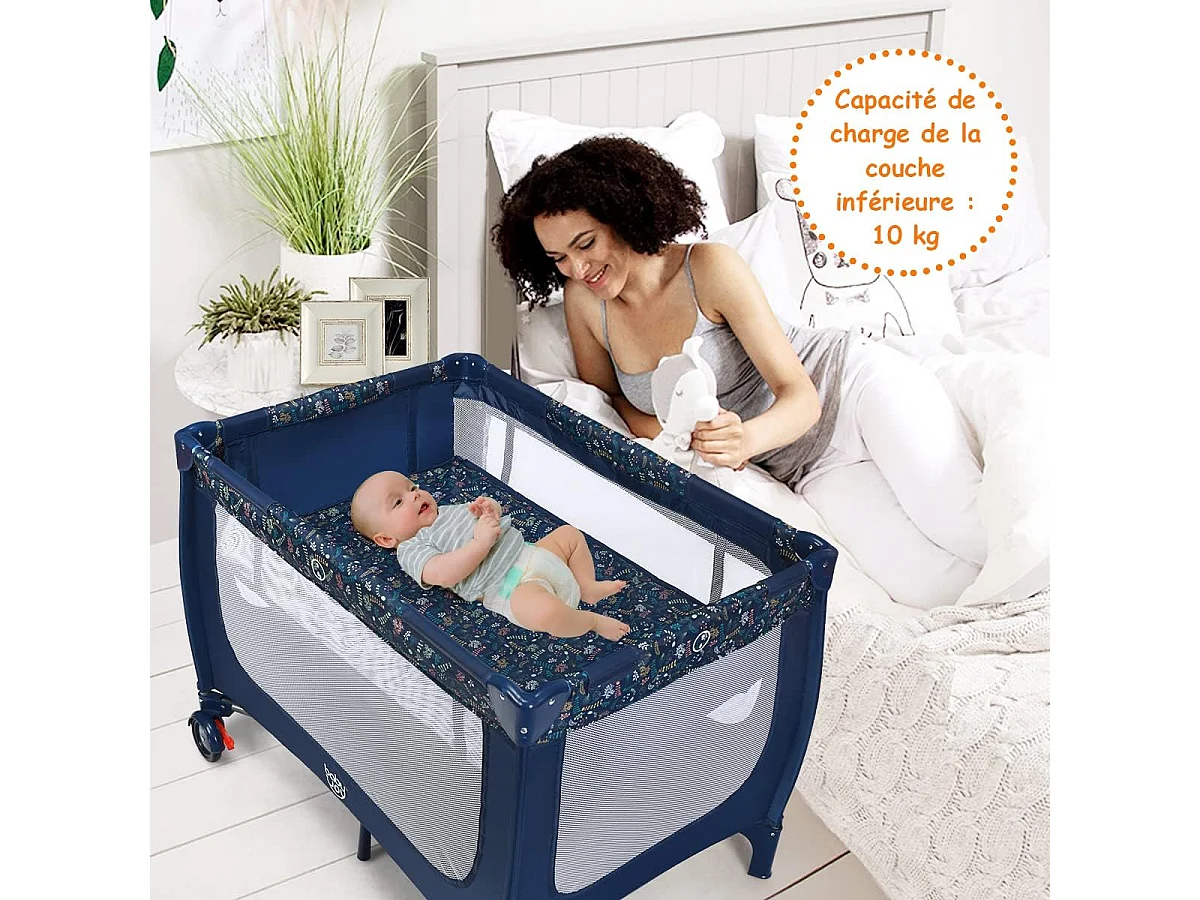 Opvouwbare reiswieg voor baby's 0-36 maanden 3-in-1 met matraswielen Draagtas Maximale belasting 15 kg Grijs 125 x 65 x 76 cm (blauw)