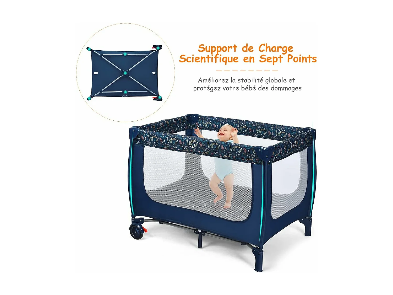 Opvouwbare reiswieg voor baby's 0-36 maanden 3-in-1 met matraswielen Draagtas Maximale belasting 15 kg Grijs 125 x 65 x 76 cm (blauw)