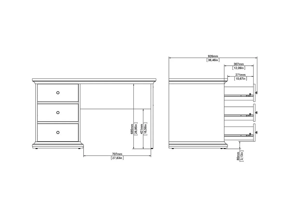 Schreibtisch mit 3 Schubladen weiß B130 cm – SOFIA