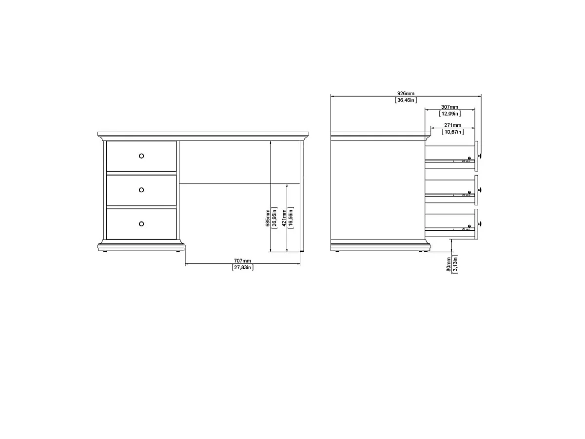 Bureau 3 tiroirs blanc L130 cm - SOFIA