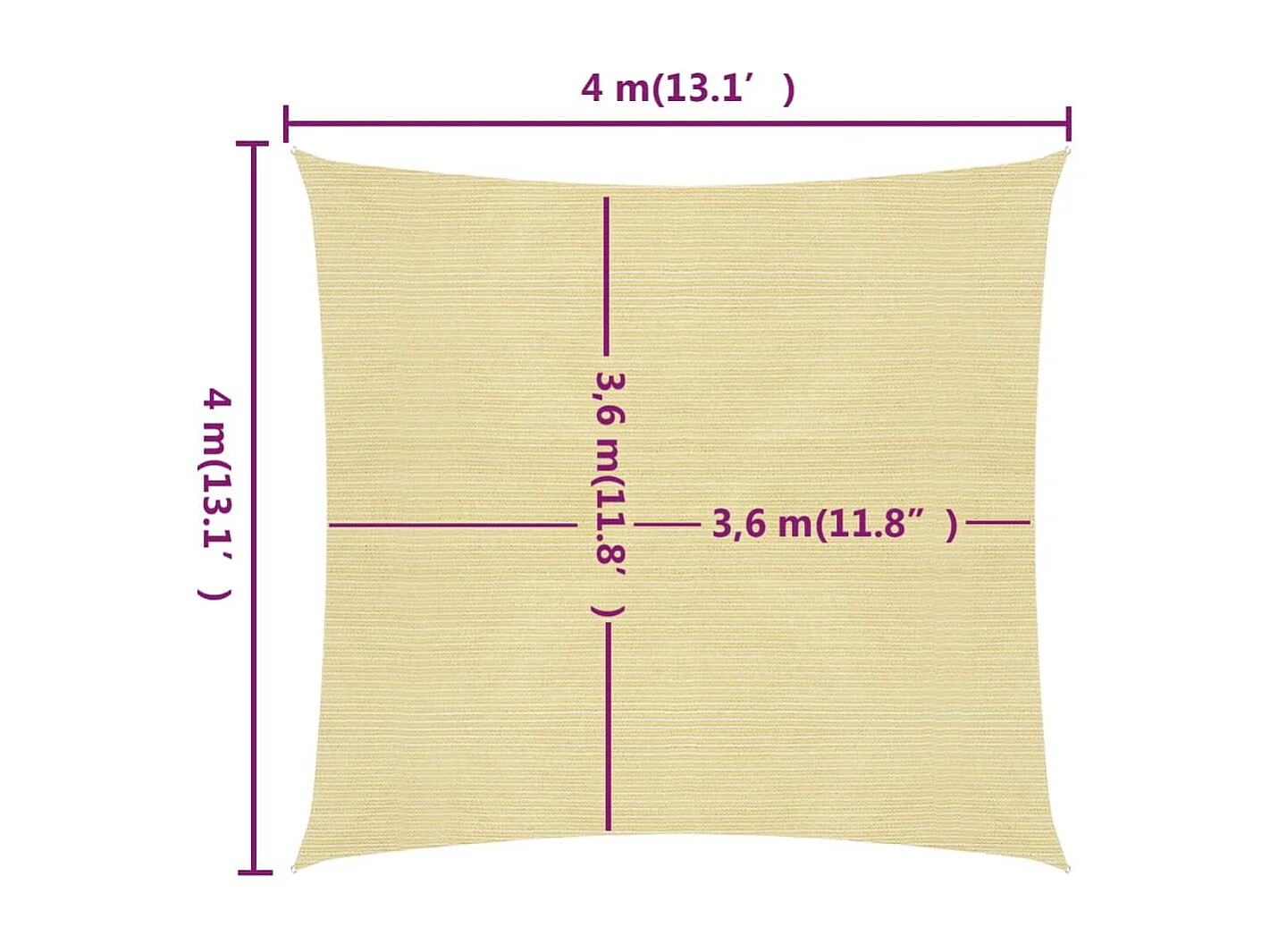 Voile toile d'ombrage parasol beige 400 x 400 x 400 cm 02_0008979