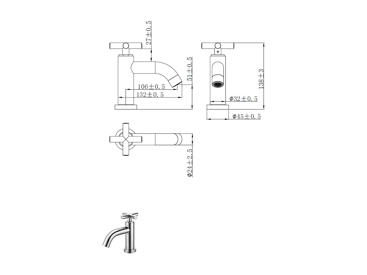 Croce robinet lave-mains chrome eau froide - Essebagno