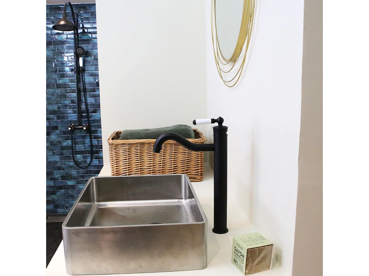 Leeds Waschtischmischer hoch retro schwarz Essebagno