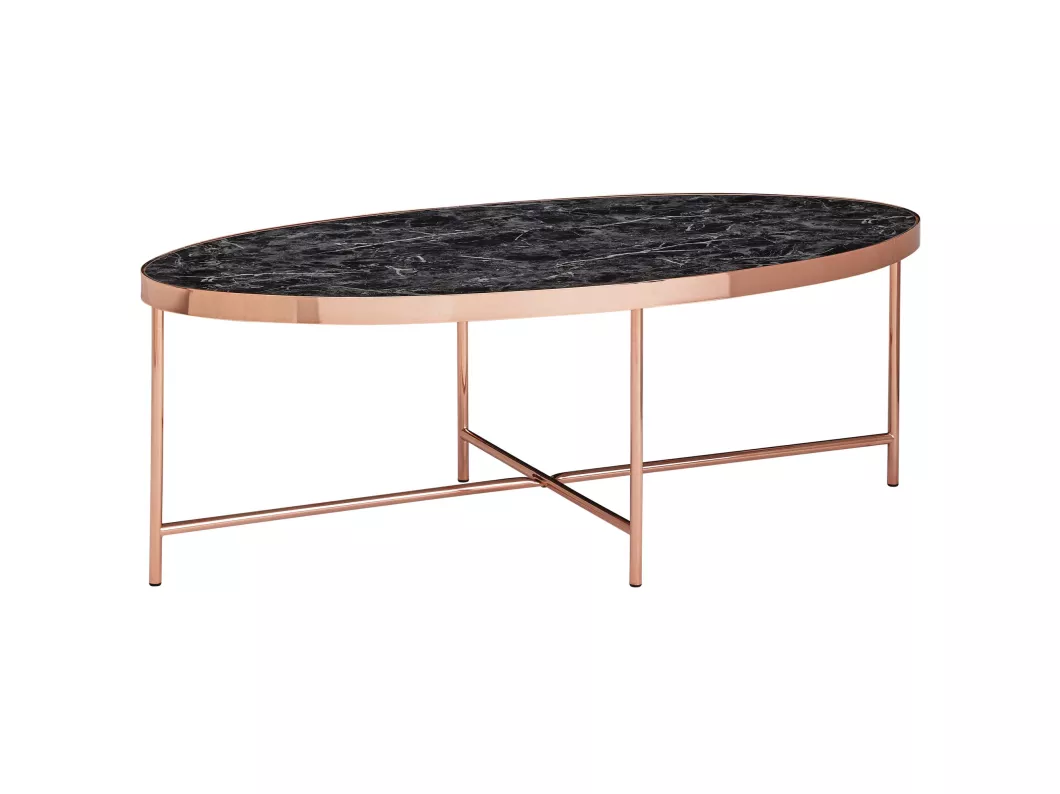 Kauf Unique Couchtisch Marmor Optik Schwarz Oval 110 x 56 cm Wohnzimmertisch Kupfer