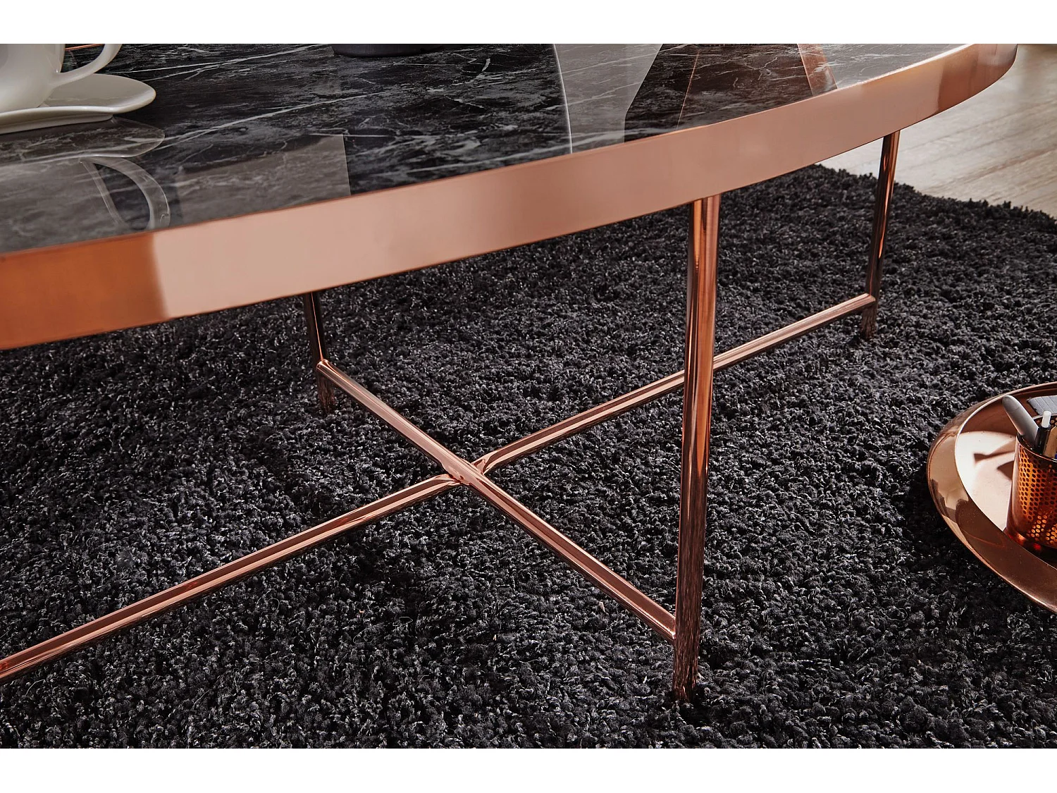table basse aspect marbre noir table de salon ovale 110 x 56 cm cuivre