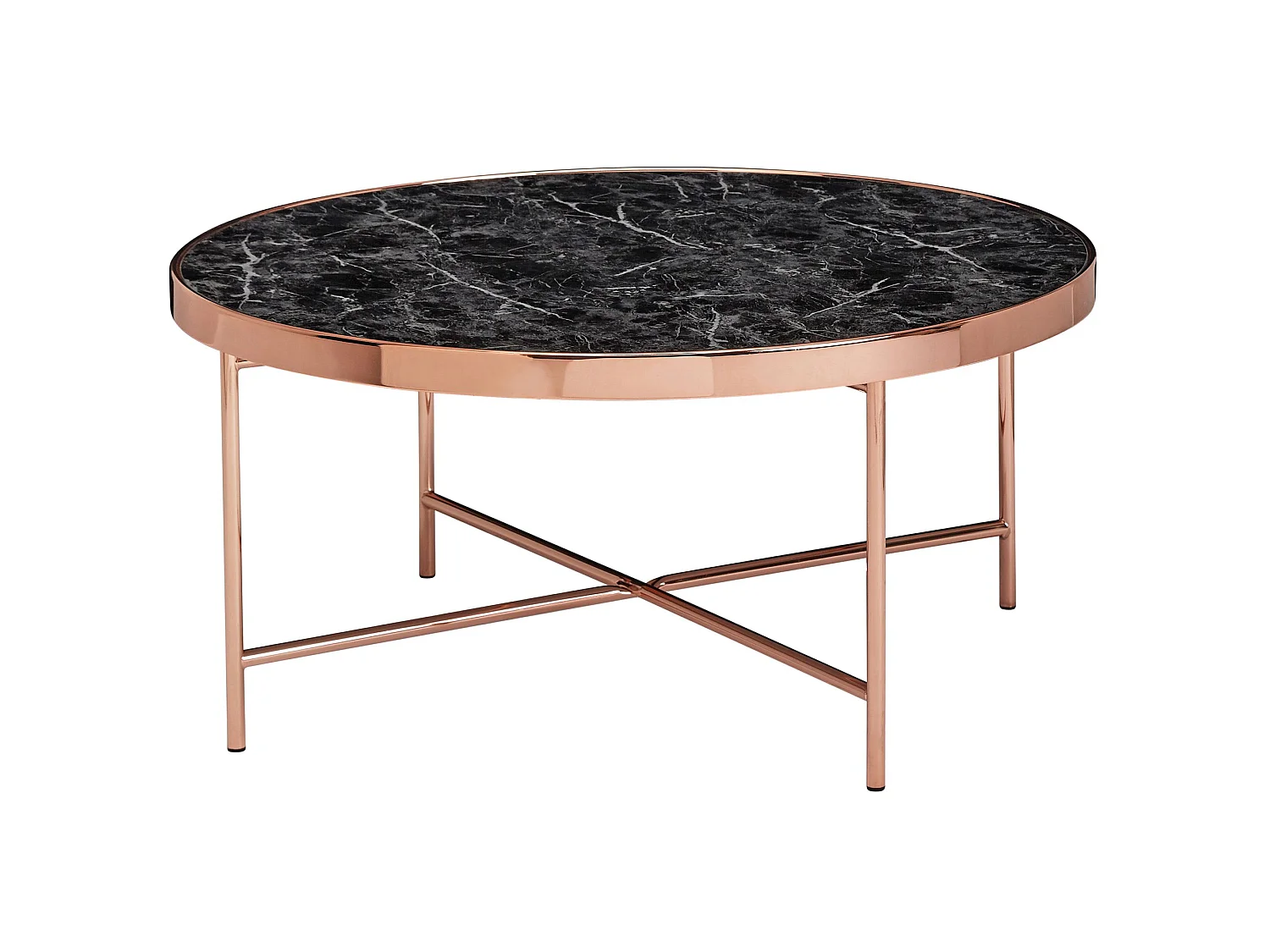 table basse aspect marbre noir table de salon ronde Ø82,5 cm cuivre