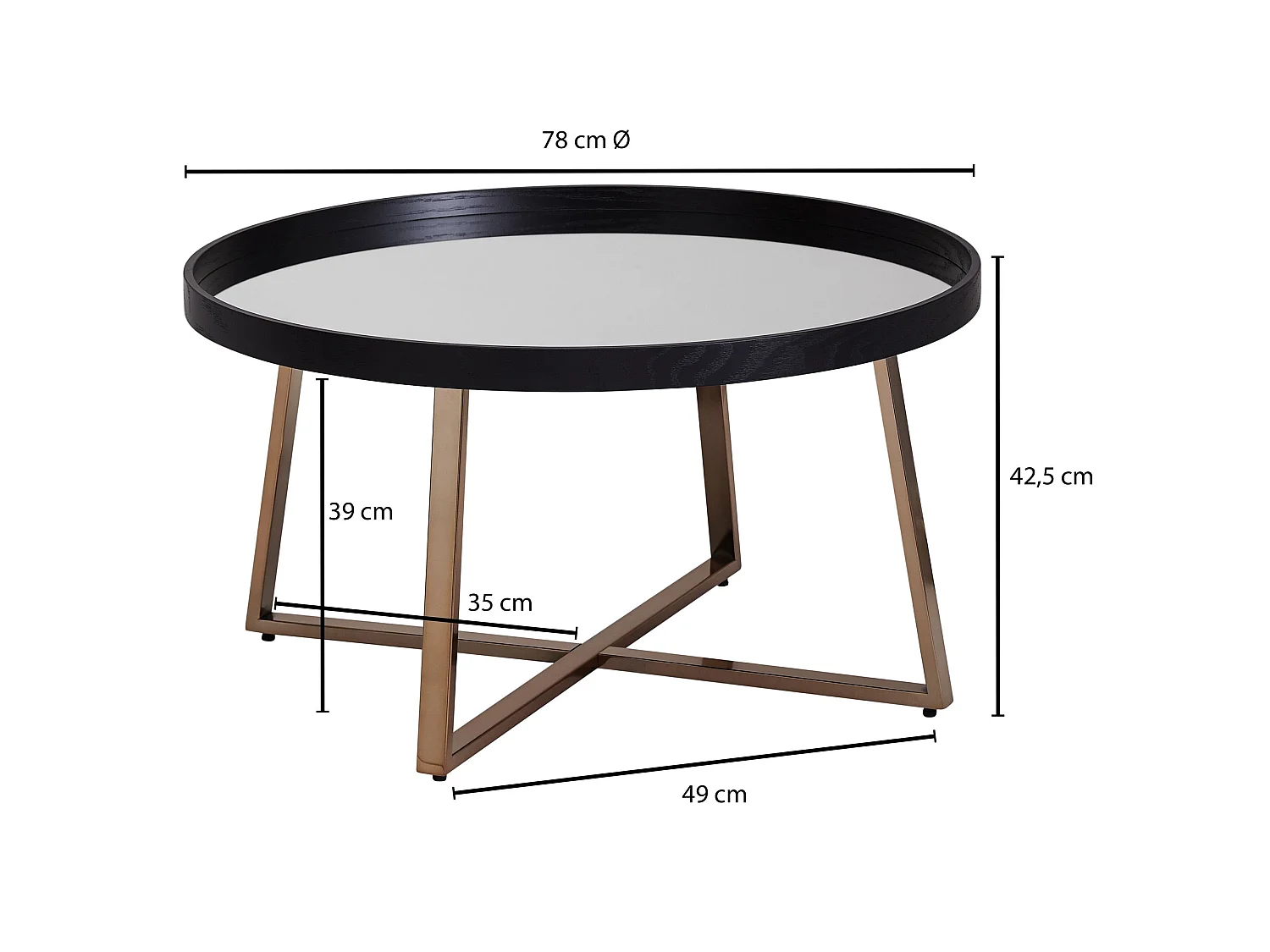 table basse ronde or table de salon miroir table d'appoint en verre noir