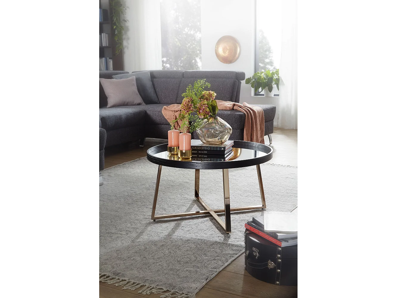 table basse ronde or table de salon miroir table d'appoint en verre noir