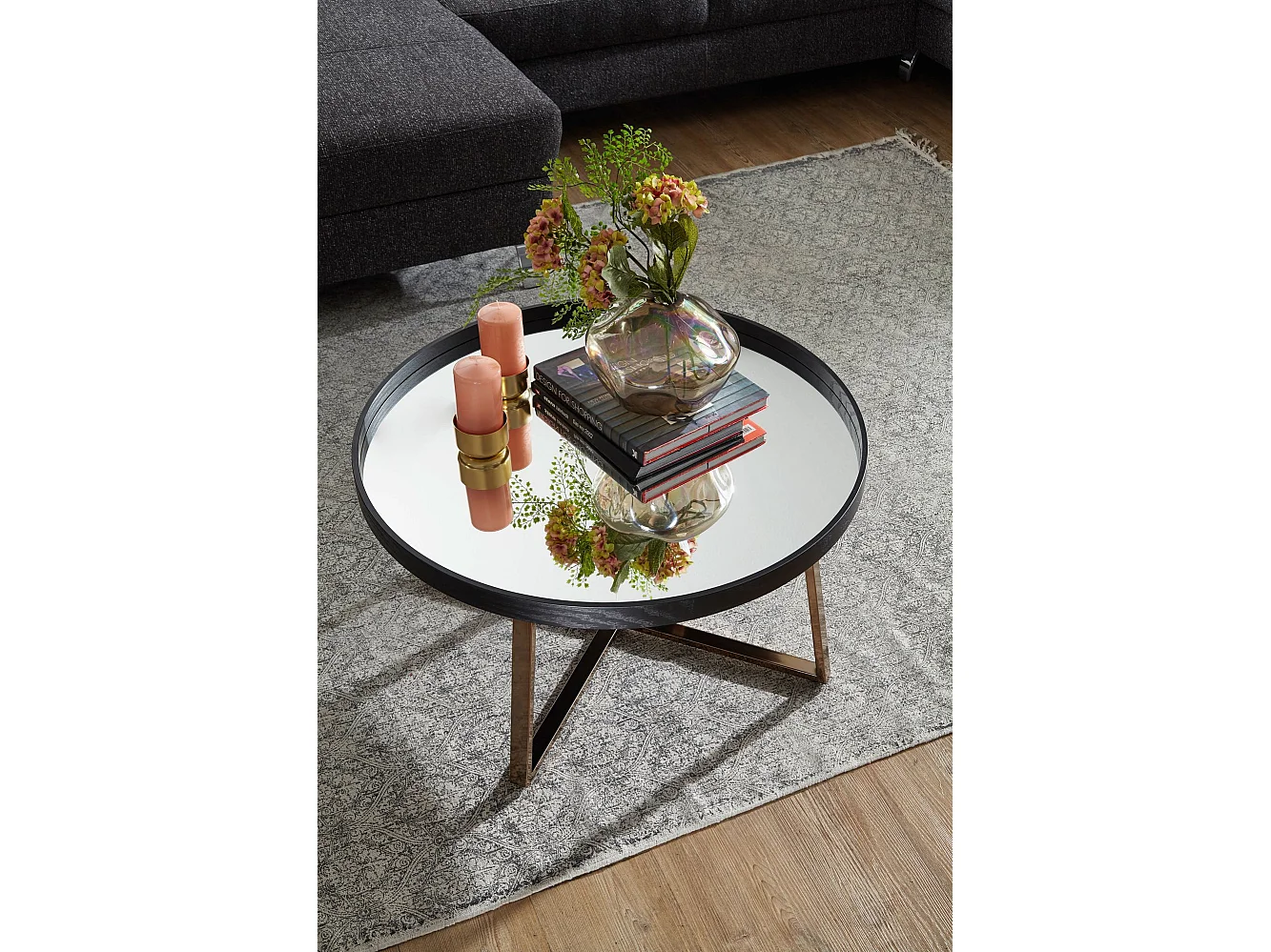 table basse ronde or table de salon miroir table d'appoint en verre noir