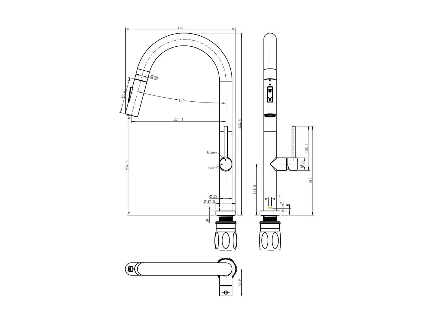Portofino Spültischmischer mit ausziehbarer Handbrause Kupfer gebürstet Essebagno