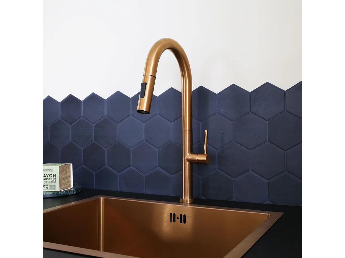 Portofino mitigeur évier à douchette extractible cuivre brossé - Essebagno