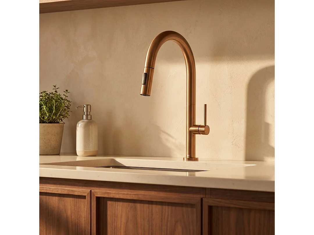 Portofino Mezclador de lavabo con teleducha extraíble en cobre cepillado Essebagno