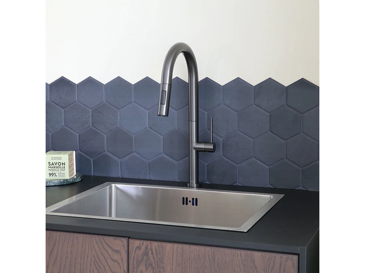 Portofino Mezclador de lavabo con teleducha en gris metalizado Essebagno