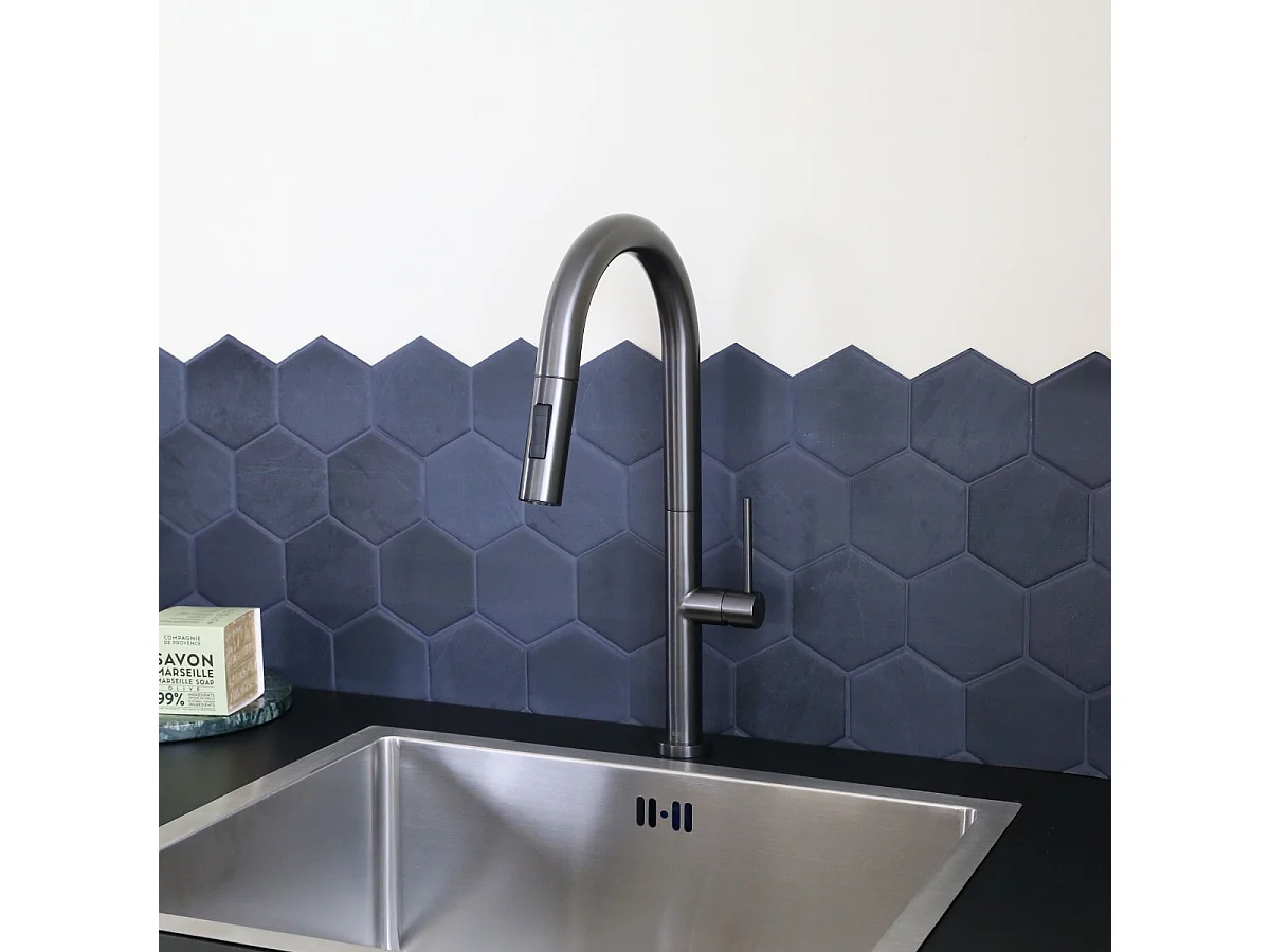 Portofino Mezclador de lavabo con teleducha en gris metalizado Essebagno