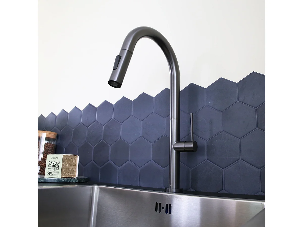 Portofino Mezclador de lavabo con teleducha en gris metalizado Essebagno