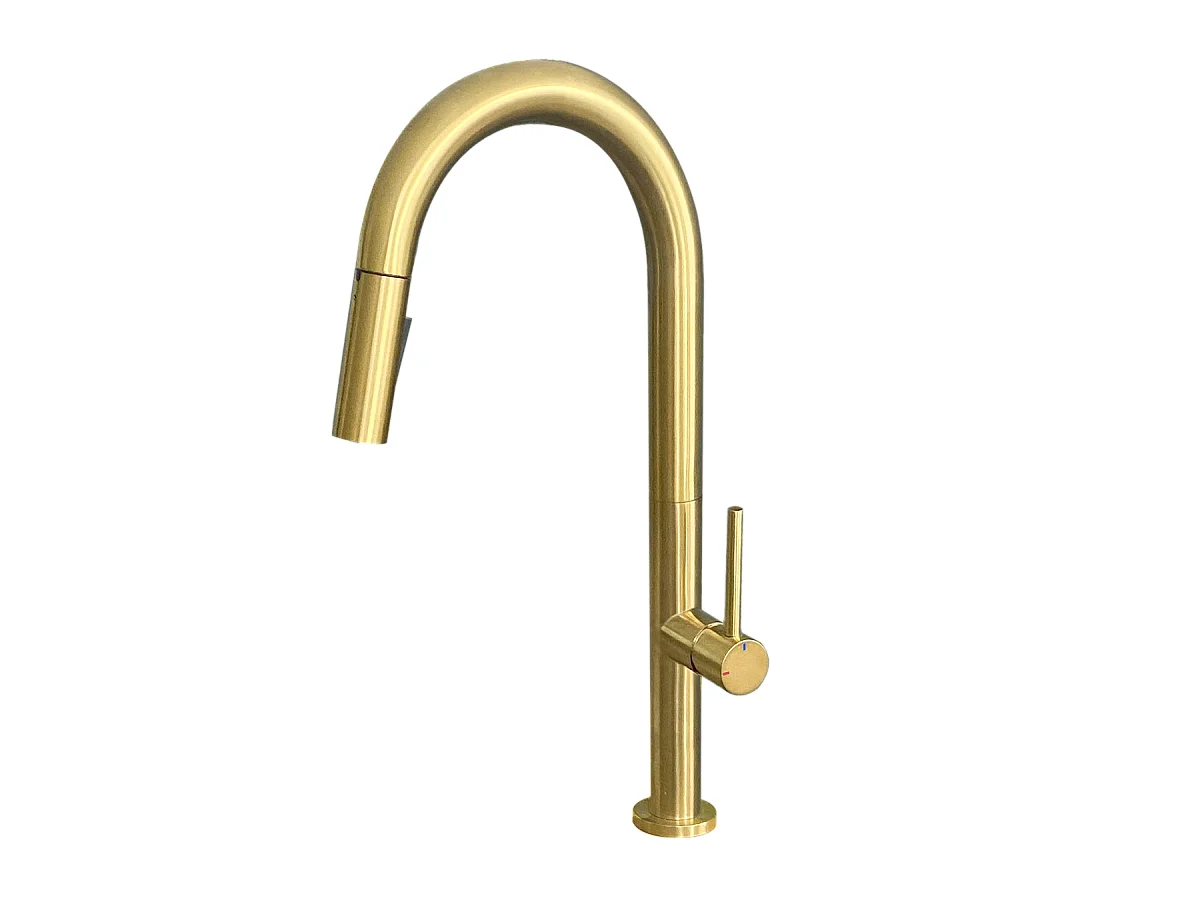 Portofino mitigeur évier à douchette extractible or brossé - Essebagno