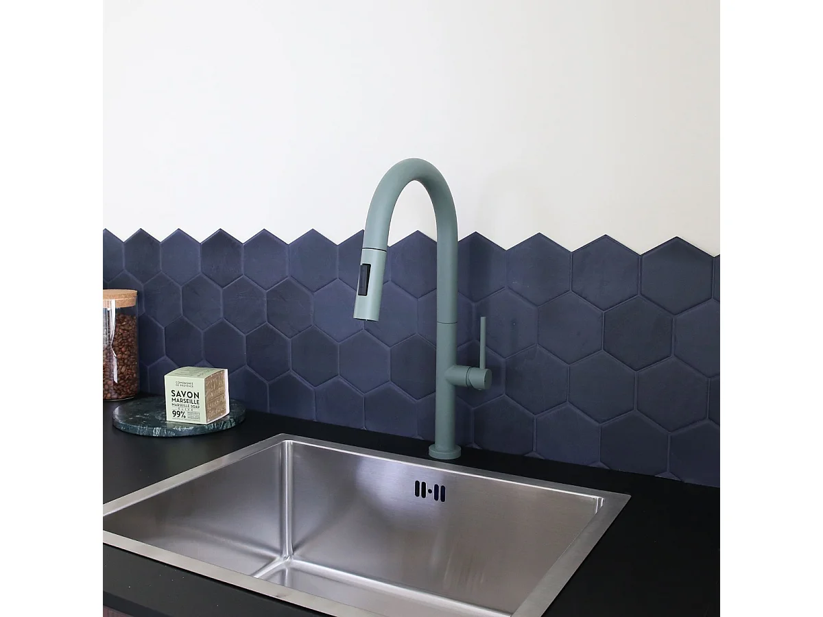 Portofino Spültischmischer mit Handbrause grau grün Essebagno