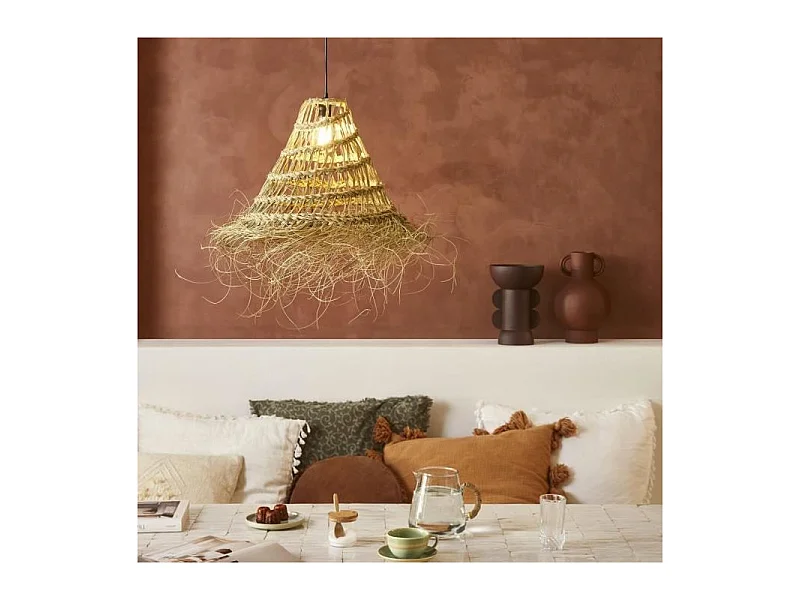 Suspension Atlas - Alfa fibres végétales - Conique - E27 - Ø40 cm - Naturel
