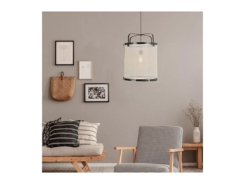 Suspension Hikari - Tissu et bambou - Lanterne - E27 - Ø35 cm - Noir