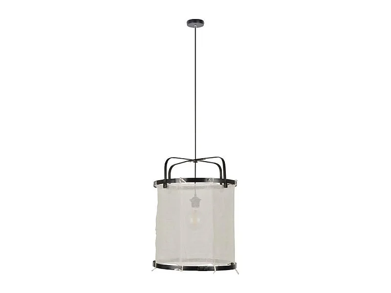 Suspension Hikari - Tissu et bambou - Lanterne - E27 - Ø35 cm - Noir