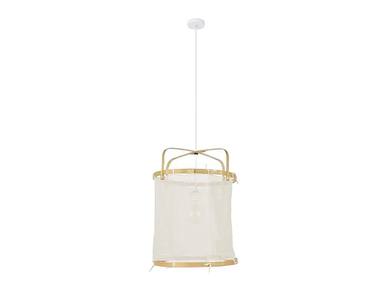 Suspension Hikari - Tissu et bambou - Lanterne - E27 - Ø35 cm - Naturel