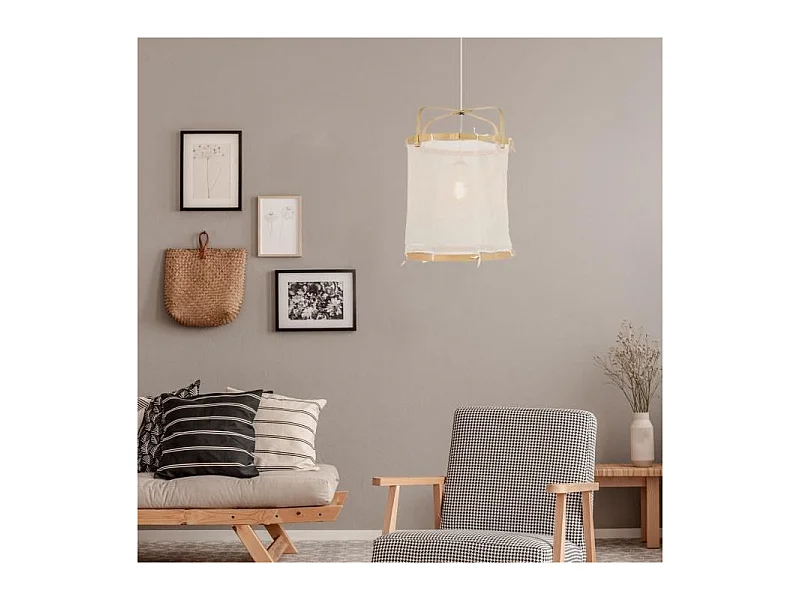 Suspension Hikari - Tissu et bambou - Lanterne - E27 - Ø35 cm - Naturel
