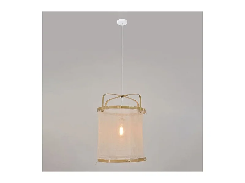 Suspension Hikari - Tissu et bambou - Lanterne - E27 - Ø35 cm - Naturel