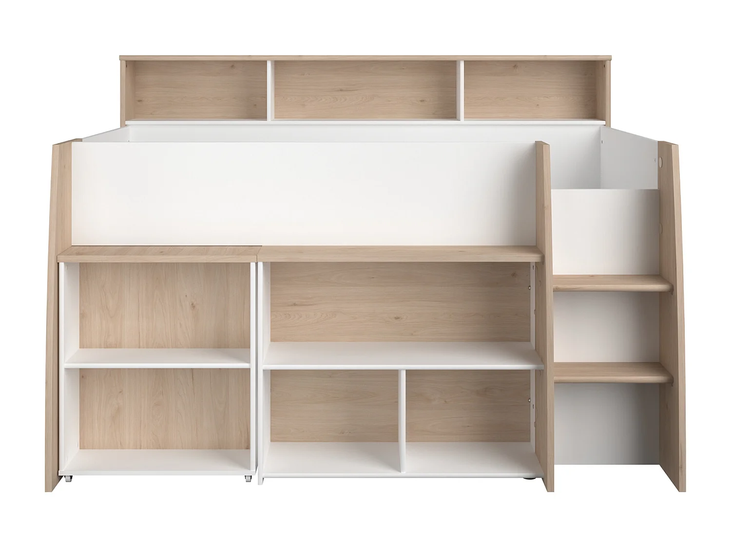 Kombibett - 90 x 200 cm - mit Schreibtisch & Stauraum - Weiß & Holzfarben - APOLINO