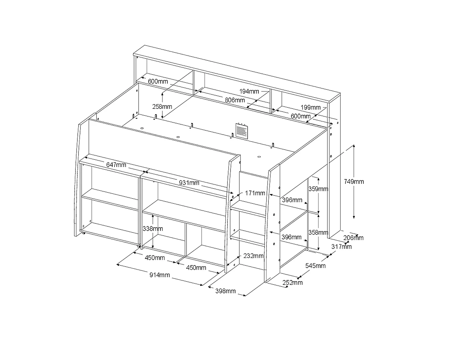 Lit combiné 90 x 200 cm avec bureau et rangements - Blanc et naturel - APOLINO