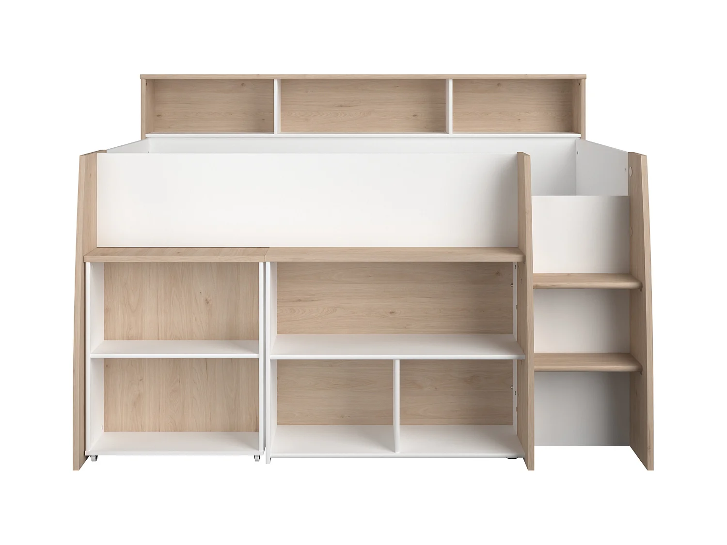 Lit combiné 90 x 200 cm avec bureau et rangements - Blanc et naturel - APOLINO