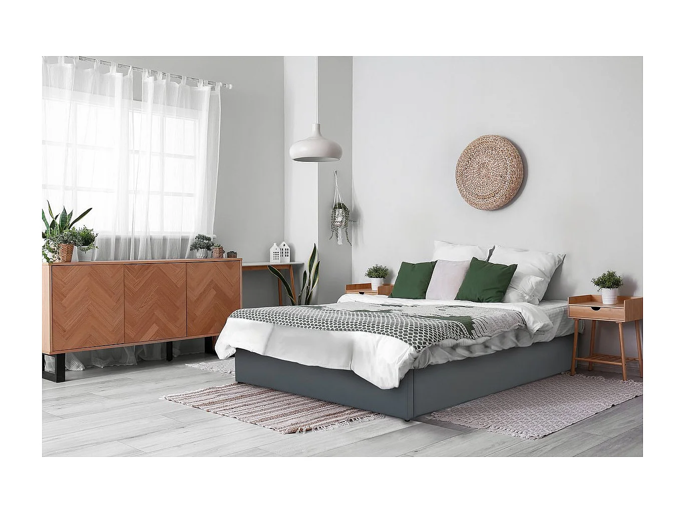 Lit double en PVC avec coffre "Ava" - 140 x 190 cm - Gris