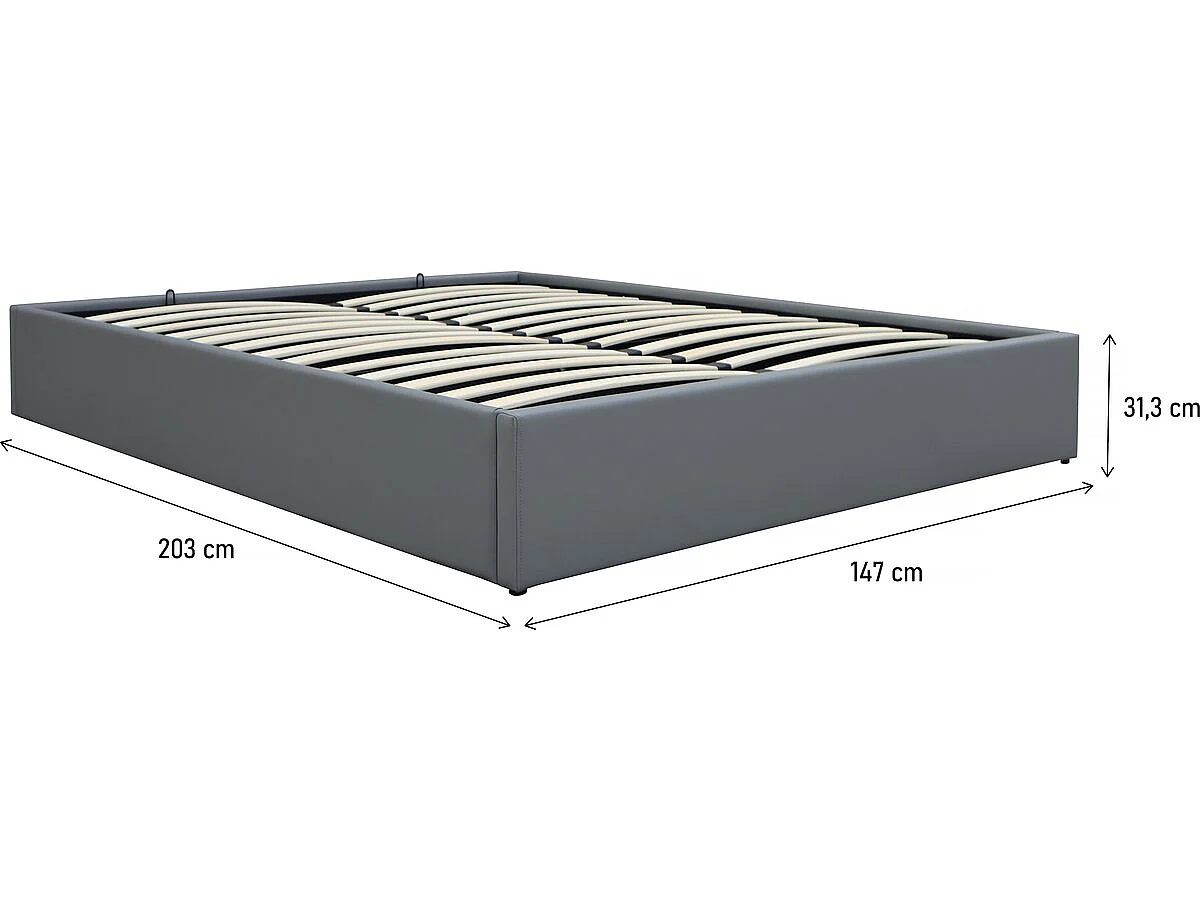 Lit double en PVC avec coffre "Ava" - 140 x 190 cm - Gris