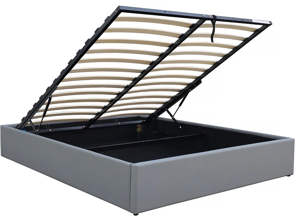 Lit double en PVC avec coffre "Ava" - 140 x 190 cm - Gris