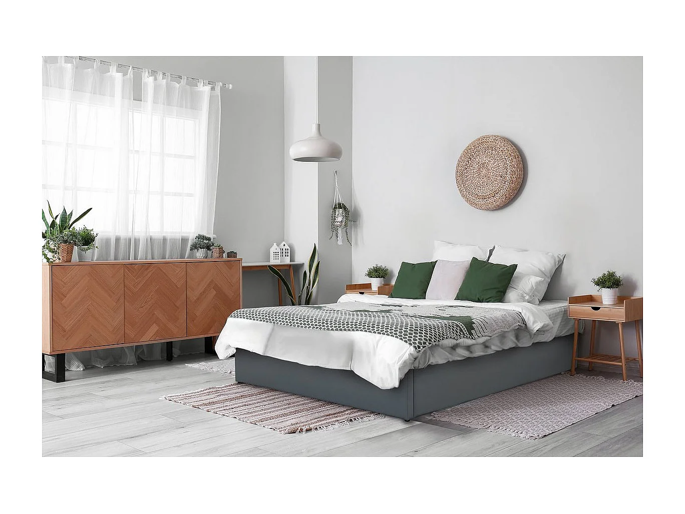 Letto matrimoniale in PVC "Ava" con contenitore - 160 x 200 cm - Grigio