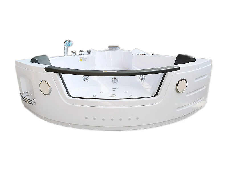 Whirlpoolbadewanne 140 x 140 cm weiß Doppelpumpe und Heizung 20 Düsen - Camelia