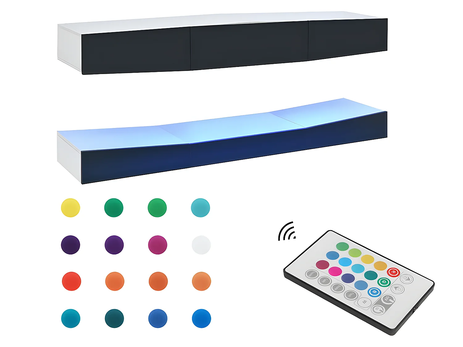 Mobile TV sospeso 180 cm con LED - 3 cassetti - Nero