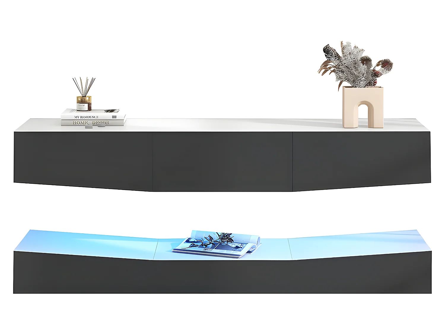 Mobile TV sospeso 180 cm con LED - 3 cassetti - Nero