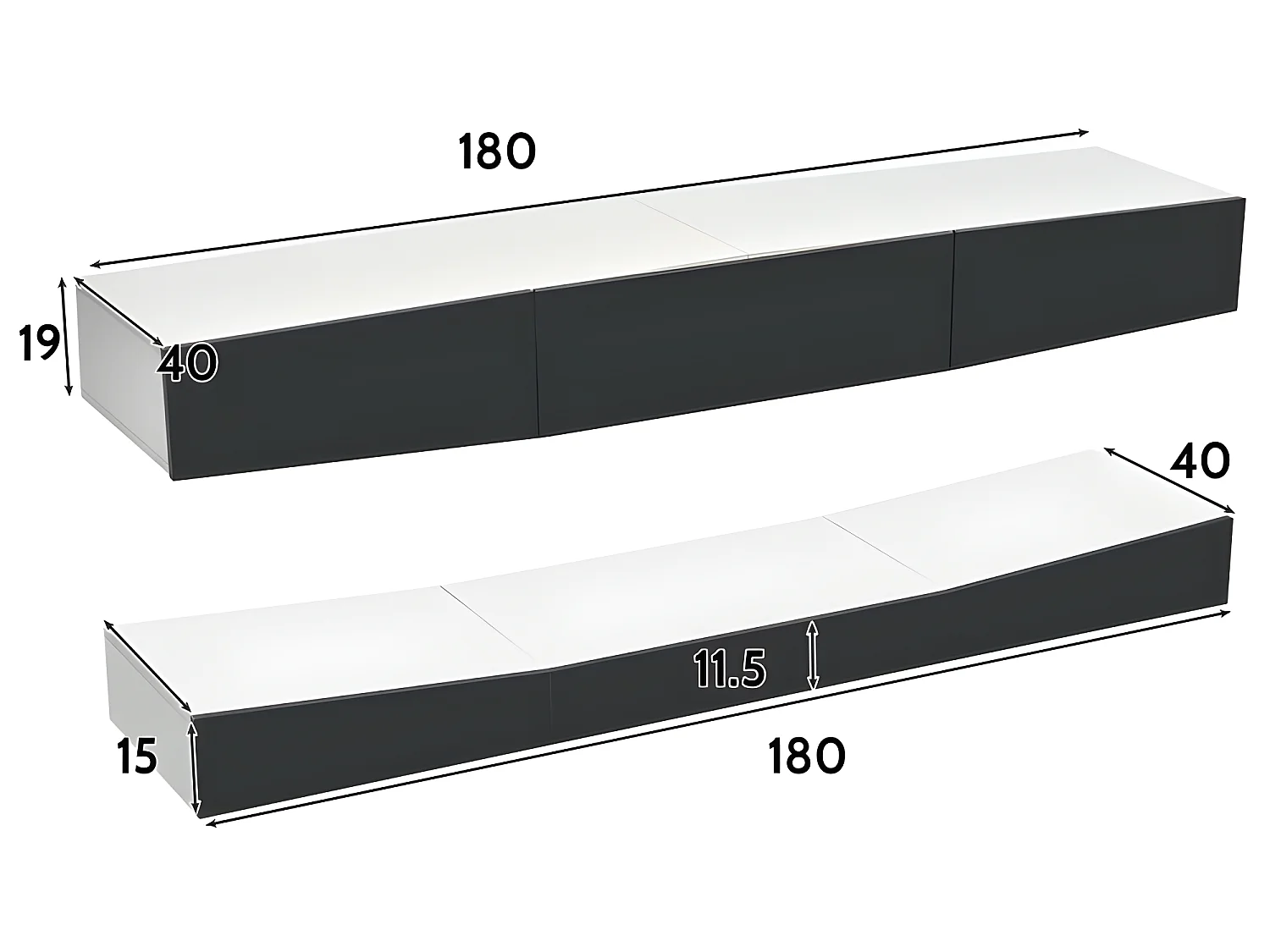 Mobile TV sospeso 180 cm con LED - 3 cassetti - Nero