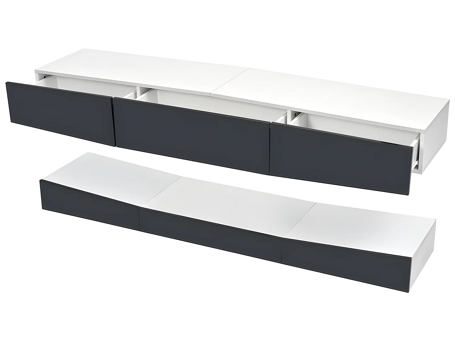 Mobile TV sospeso 180 cm con LED - 3 cassetti - Nero