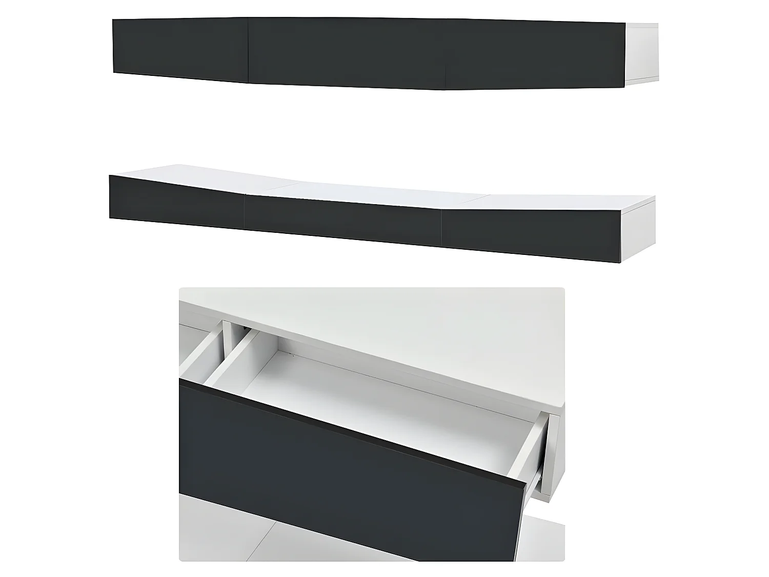 Hangend TV-meubel 180cm met LED - 3 lades - Zwart