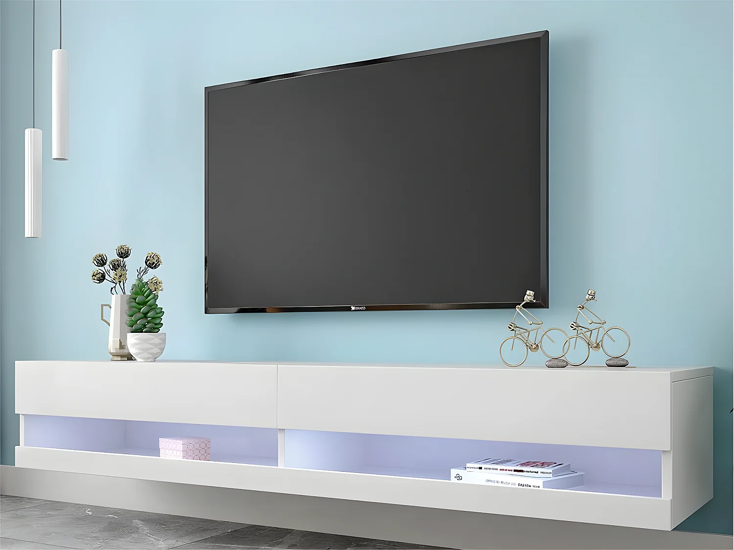 Hangend tv-meubel 140 cm met LED - Wit