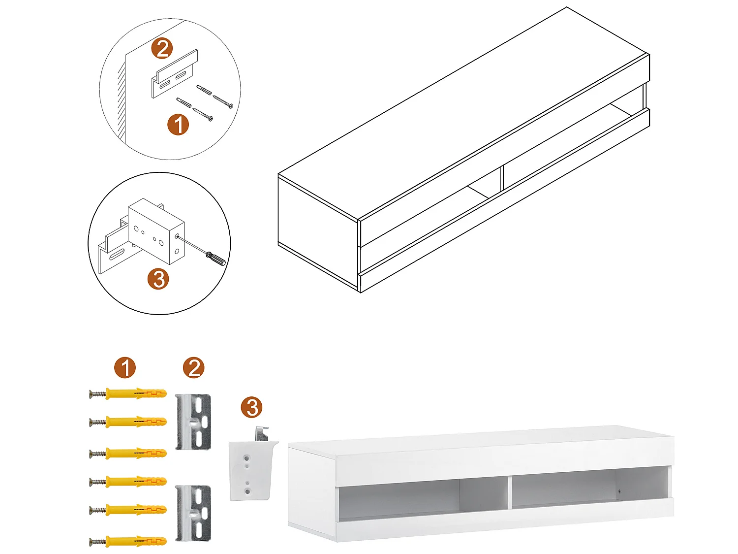 Hangend tv-meubel 140 cm met LED - Wit