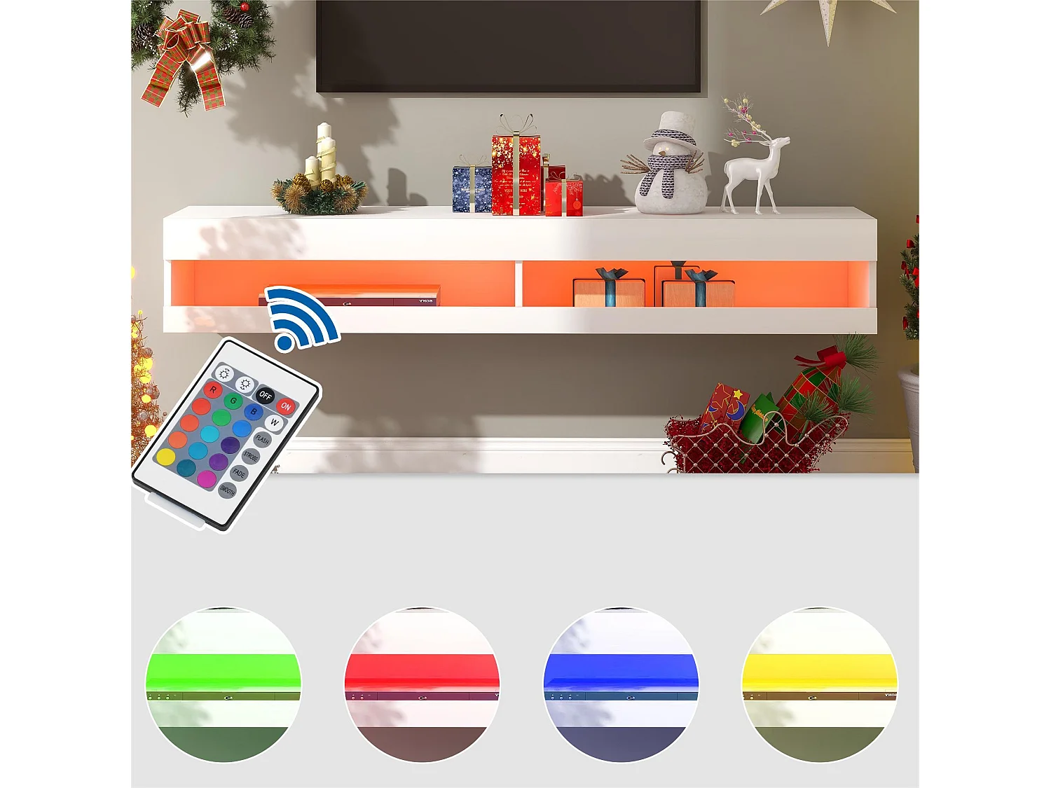 Hangend tv-meubel 140 cm met LED - Wit