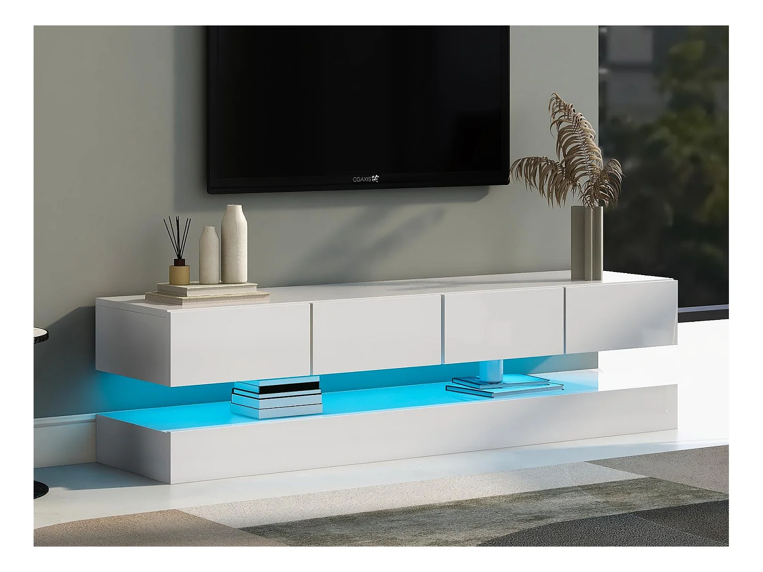 Hangend TV-meubel 130cm - met LED - 4 lades - Wit