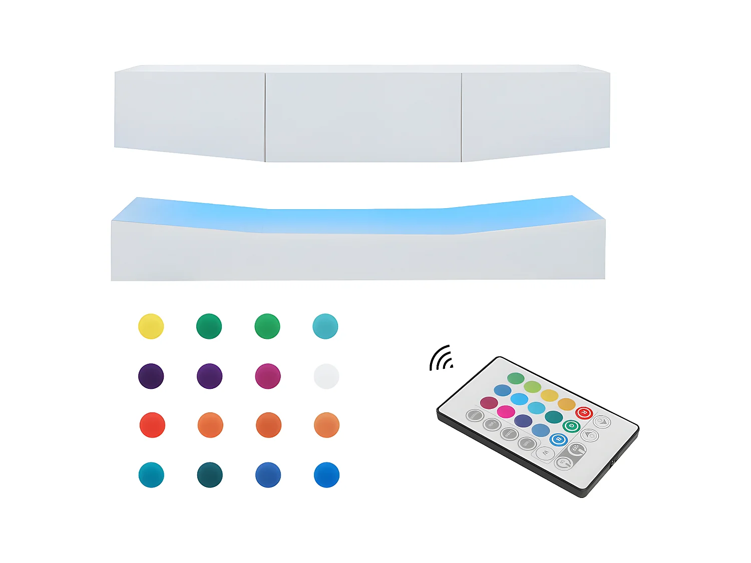 Hangend TV-meubel 180cm met LED - 3 lades - Wit