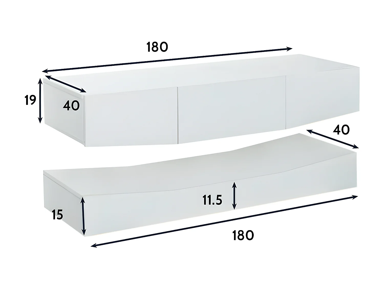 Hangend TV-meubel 180cm met LED - 3 lades - Wit