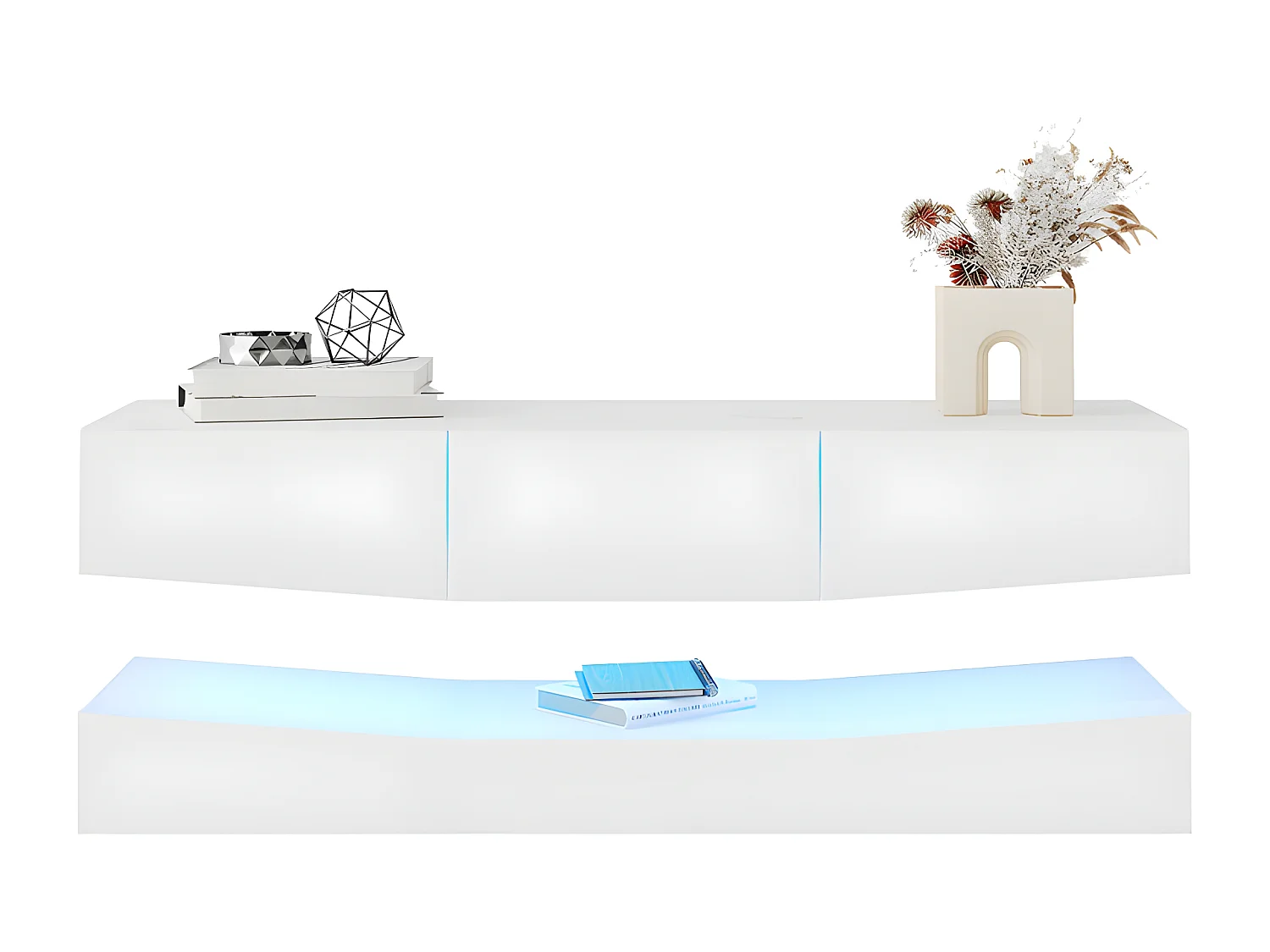 Hangend TV-meubel 180cm met LED - 3 lades - Wit