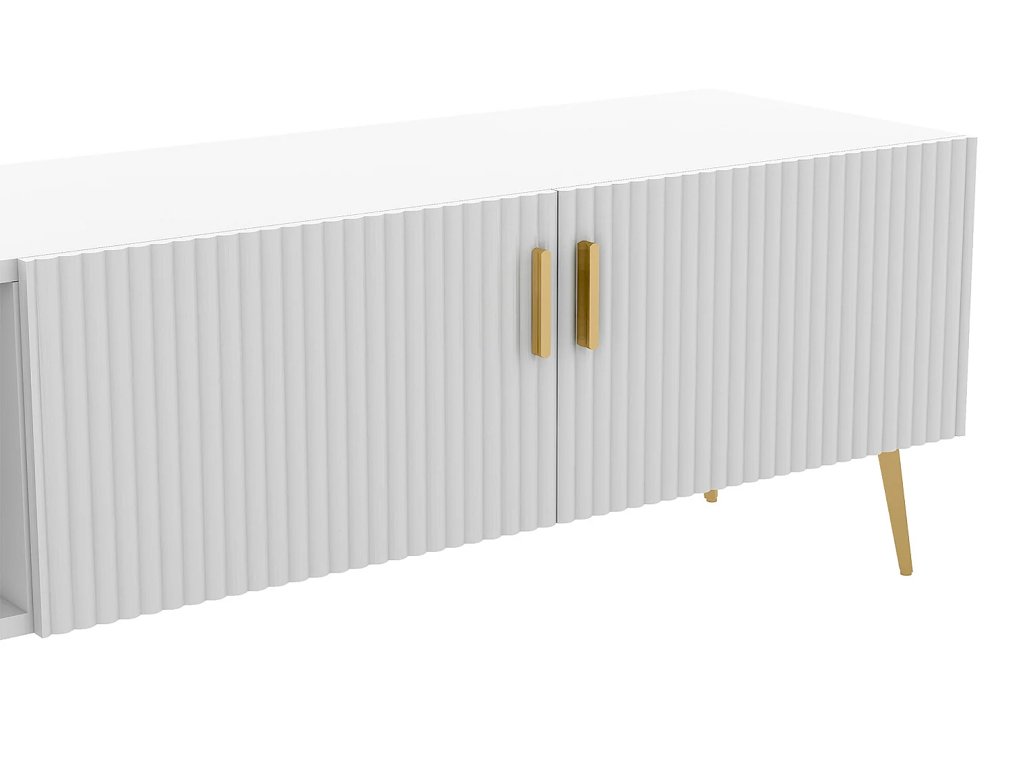 Eigentijds Scandinavisch tv-meubel 180 cm voor 75" tv - 2 laden en 3 vakken - wit