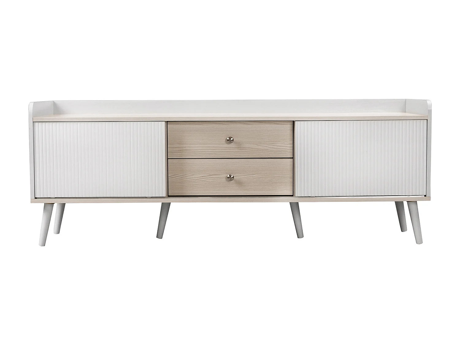 160 cm TV-Schrank mit 2 Schubladen und 2 Schiebetüren – Weiß und Natur